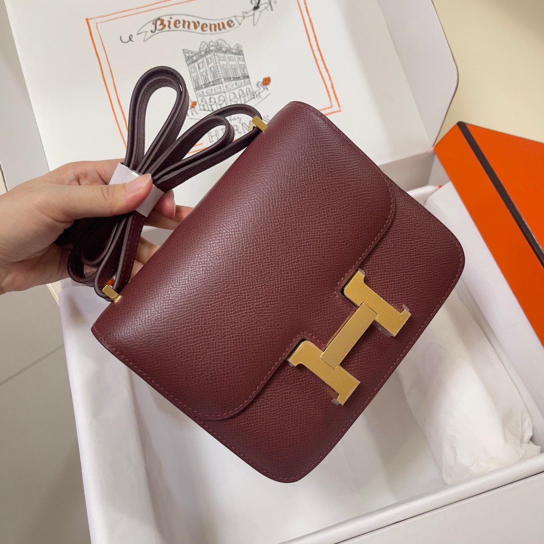 Hermes Constance 18 Mini Shoulder Bag In Bordeaux Epsom Leather